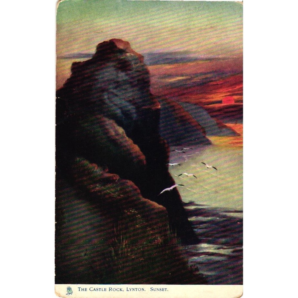1910 Raphael Tuck & Sons Oilette Postcard The Castle Rock Lynton Sunset 1721 VT