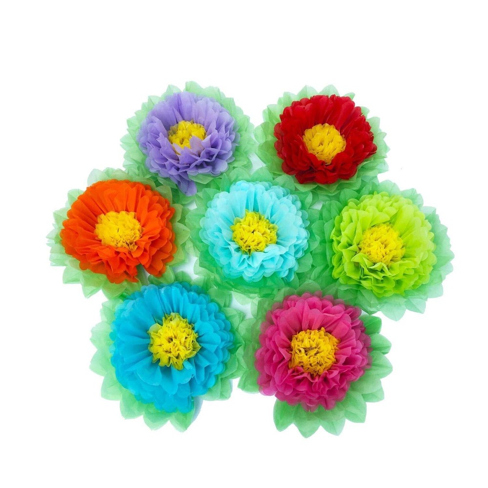 Tissue Paper Flowers - Set of 7 Pcs Rainbow Color Paper Pom Poms Party Decora...