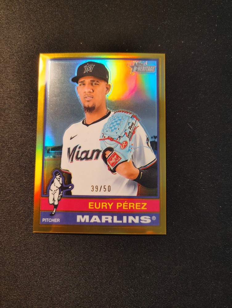 2025 Topps Heritage - Eury Perez #42 Chrome Gold Border /50