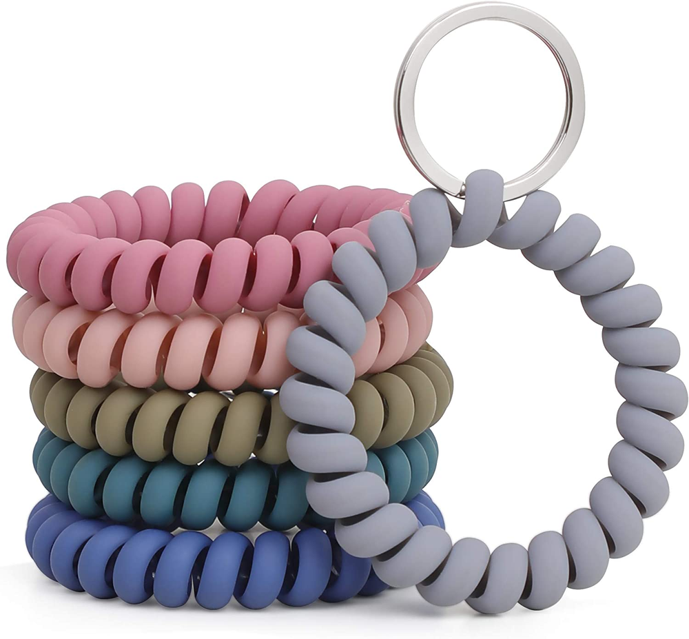 6PCS Stretchy Wrist Keychain Holder for Keys Spring Fleur Design
