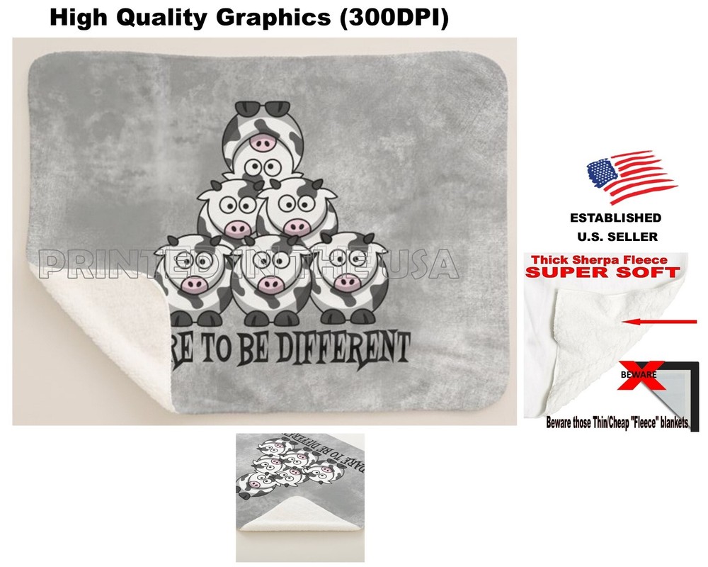 Cow Family Stacked Dare To Be Different Cartoon Sherpa Fleece Throw Blanket