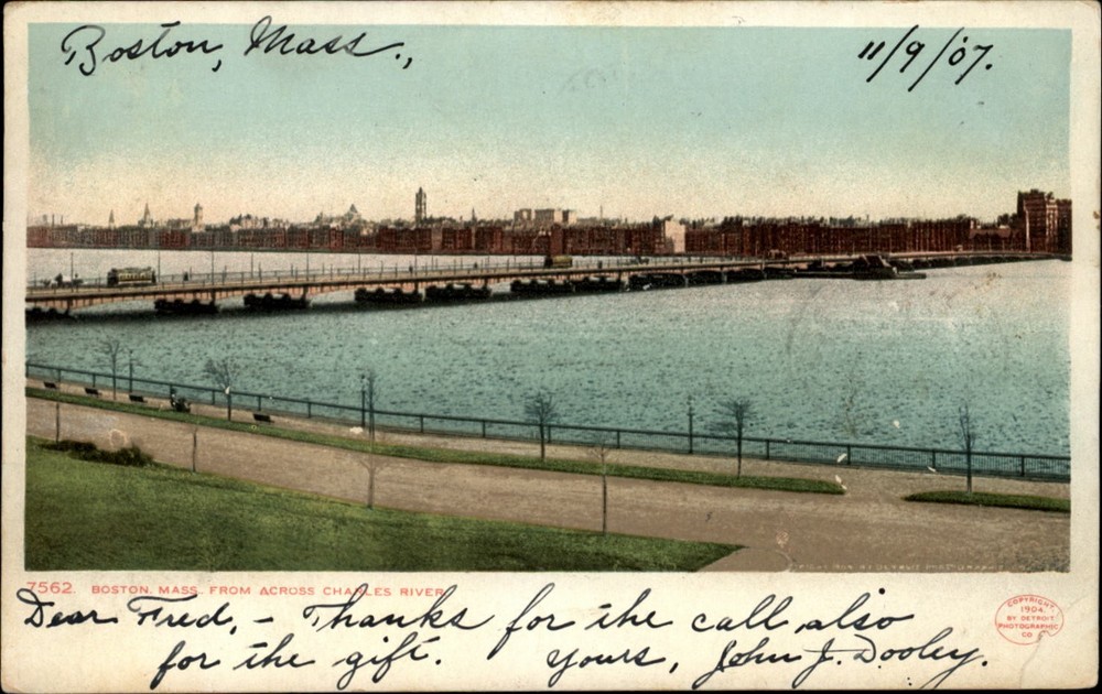 Boston Massachusetts from Charles River Bridge UDB 1907 vintage postcard y105