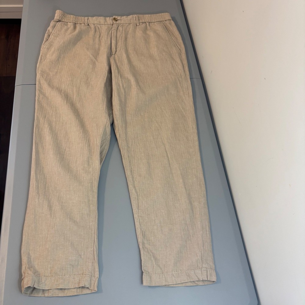 Banana Republic Mens 36x30 Slim Fit Linen Cotton Blend Elastic Waist Pants Tan