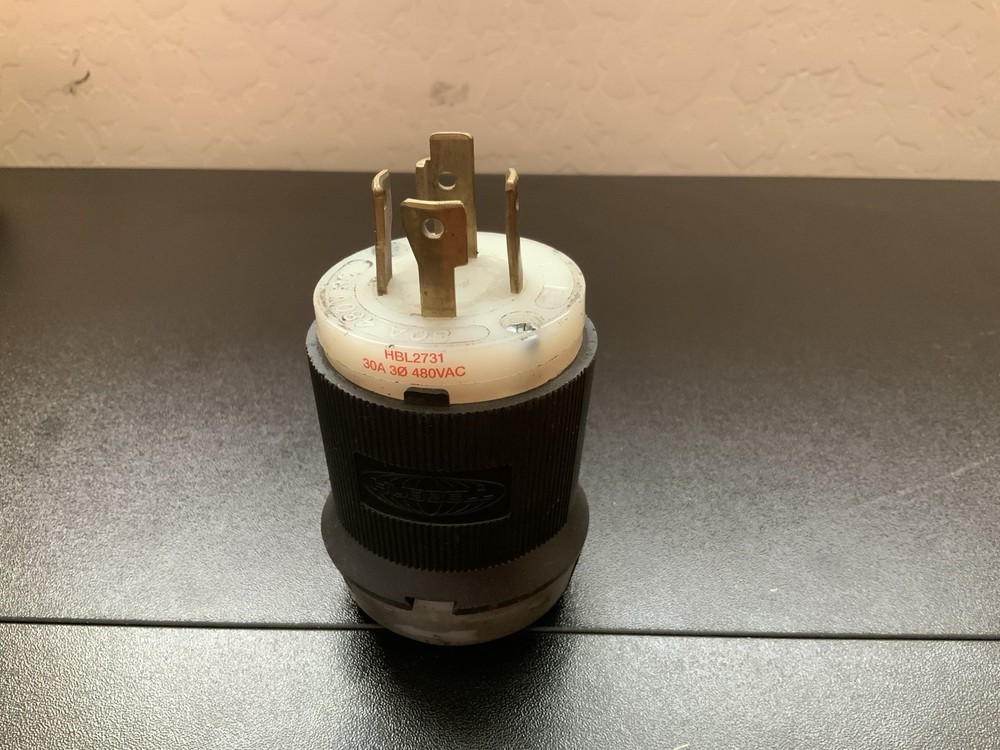 Hubbell HBL2731 NEMA L16-30P 30A 480VAC Locking Plug Black/White