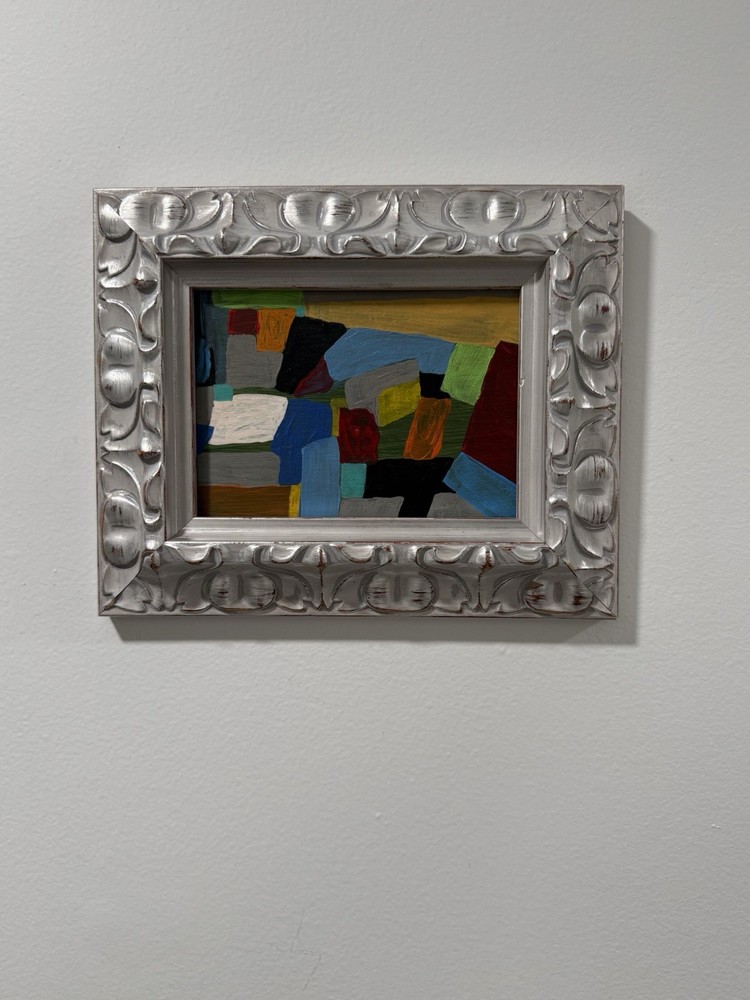 Abstract Art 5x7 Framed Painting Vintage Silver Frame
