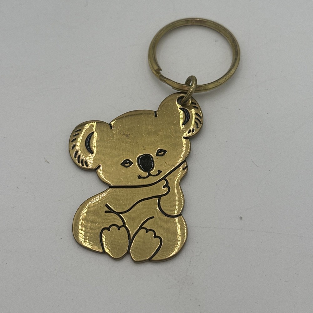 Vintage Keychain RUSS KOALA BEAR Key Ring Brass Gold Tone