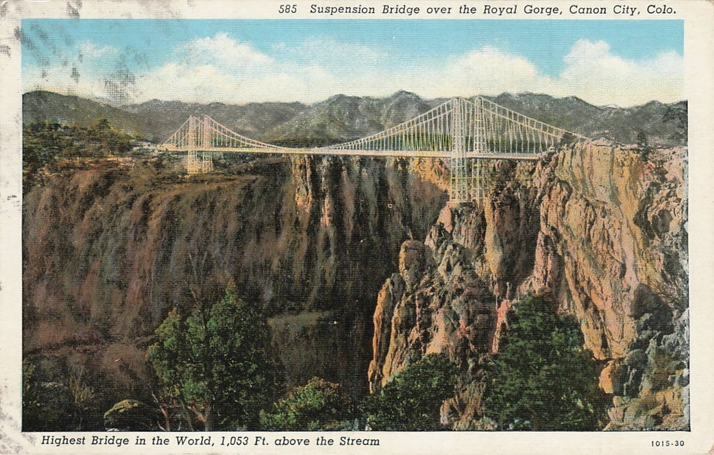 1930s Suspension Bridge Over Royal Gorge Canon City Colorado Linen Postcard