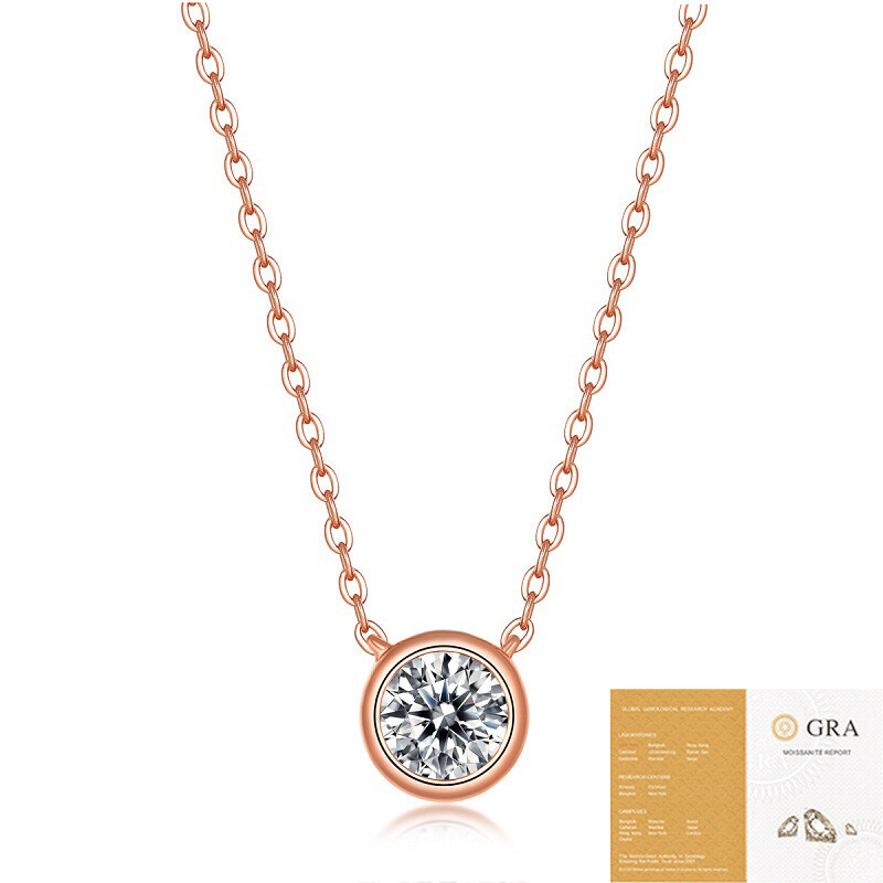 Certified Moissanite Round Pendant D Color Necklace Women 925 Soild Silver 18K