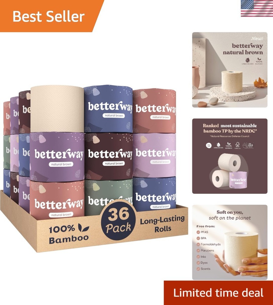 Luxury 3-Ply Unbleached Bamboo Toilet Tissue - 36 Rolls - Organic & Eco-Friendly