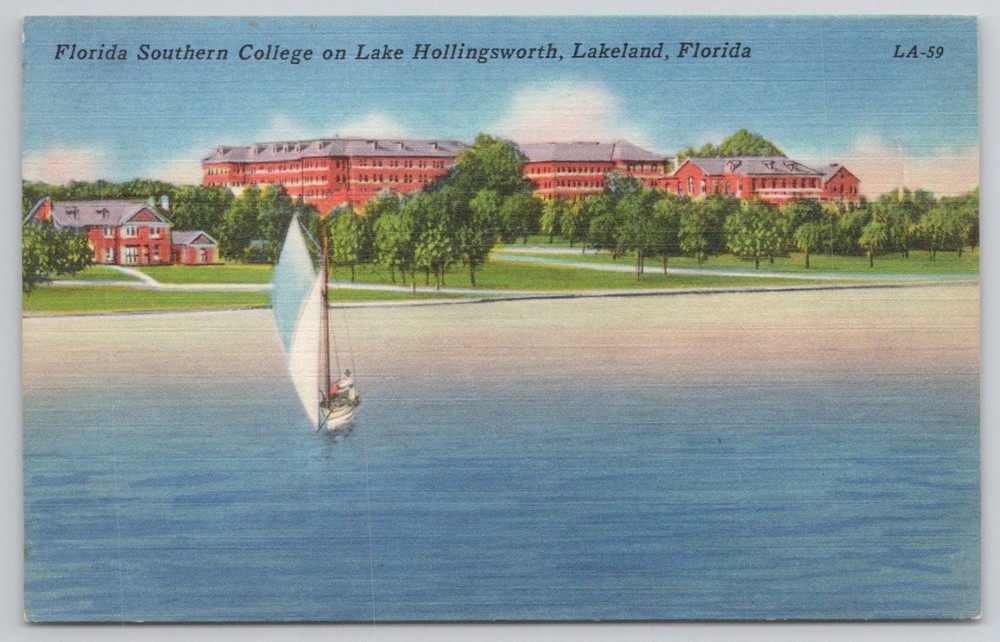 Florida Southern College Lakeland FL Lake Hollingsworth Linen Postcard