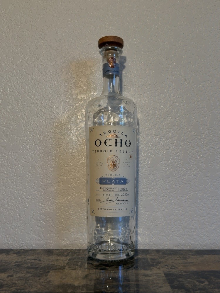 Ocho Tequila Plata Terroir Select Collectible Empty Clear Liquor Bottle 1L