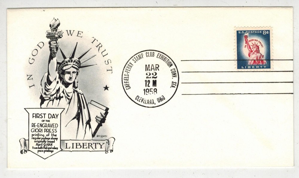 1958 Liberty Series Statue of Liberty 1042 Unofficial Garfield Perry Ohio Postal Cancel