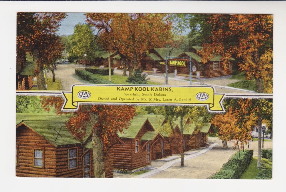 KAMP KOOL KABINS, SPEARFISH, SOUTH DAKOTA – 1940s Linen Postcard