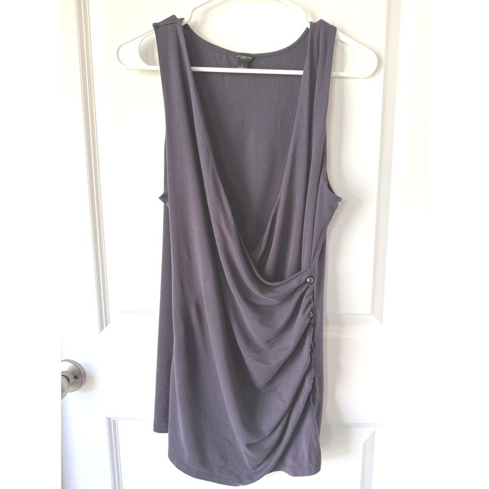 Ann Taylor Purple Wrap Blouse Large Shirt Top Button L Work Office Womens L