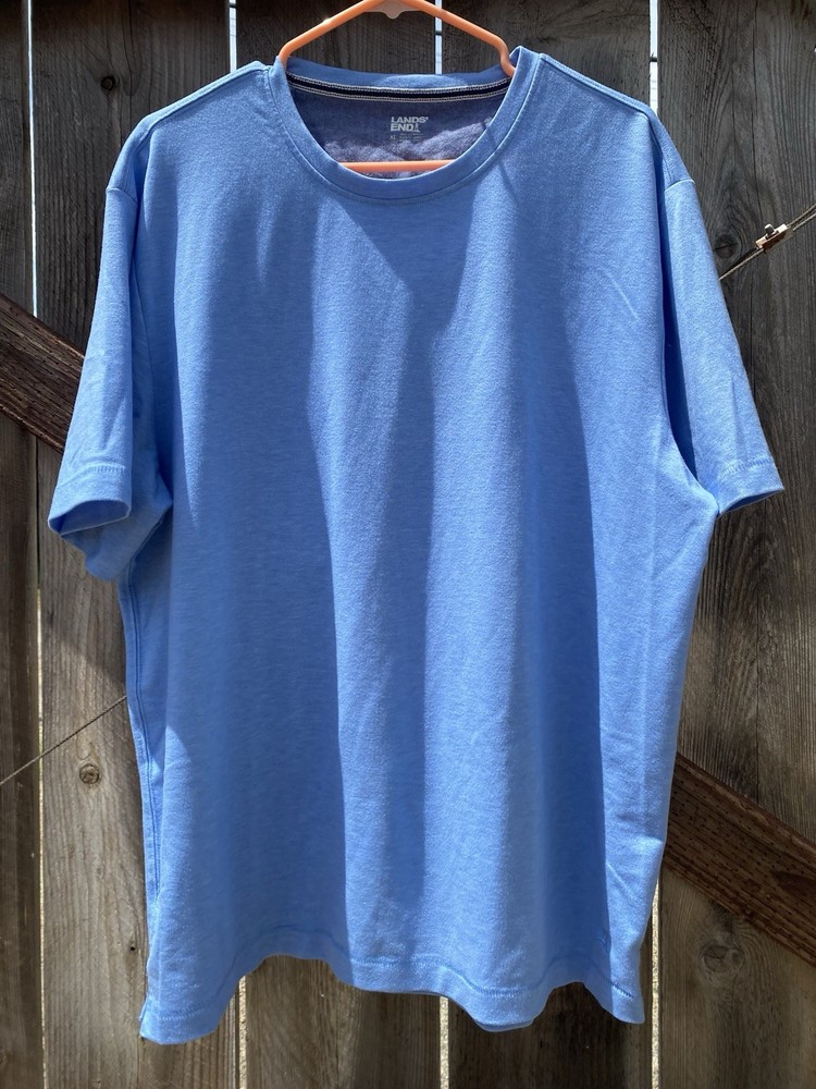 Lands' End Men's Blue Solid Knit Crew Neck Short Sleeve T-Shirt XL