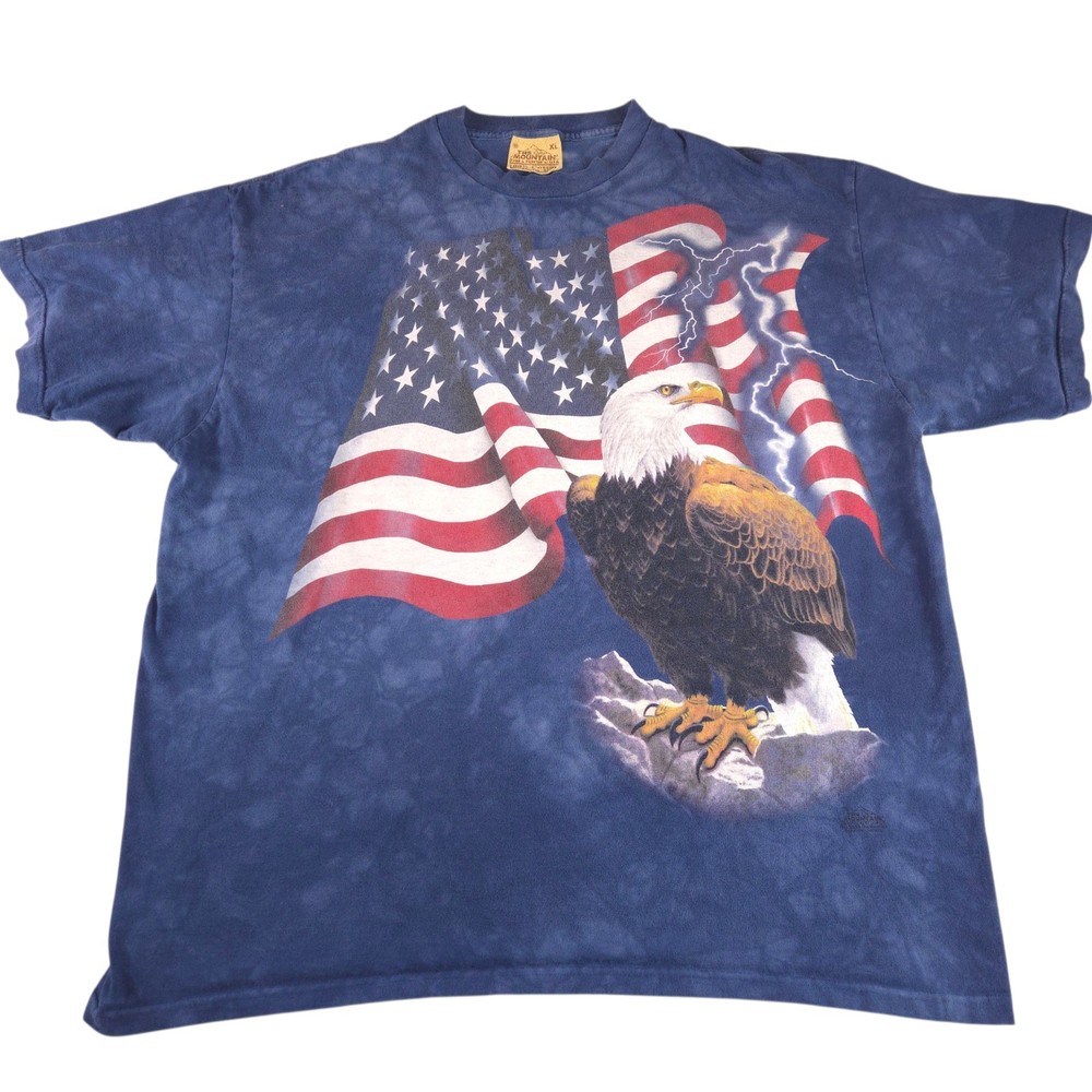 The Mountain USA Flag American Bald Eagle Shirt Size XL Tie Dye Patriot Vintage