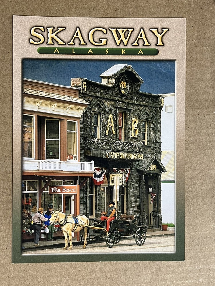 Postcard Skagway, Alaska Broadway Street Horse Taxi Vintage AK PC