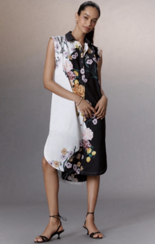 New Anthropologie The Lillian Cap Sleeve Button Front Midi Dress by Maeve Black