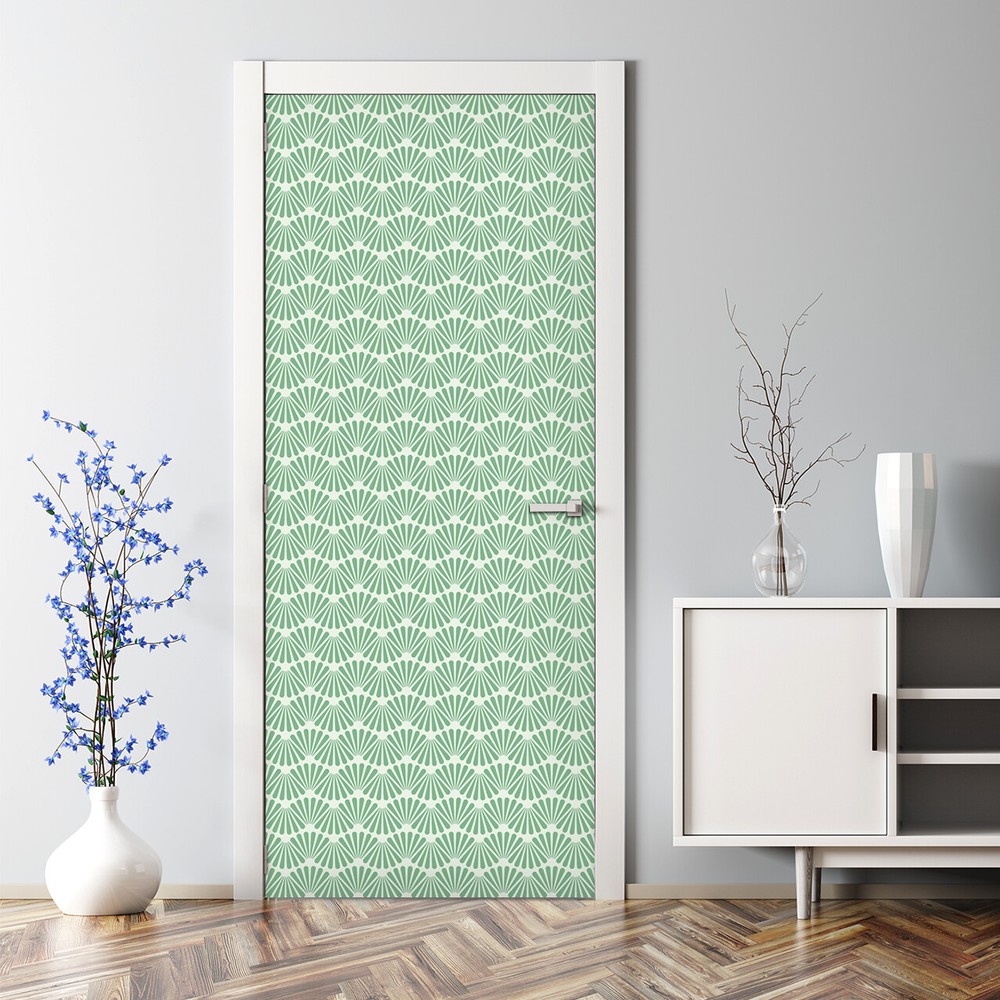 Art Deco Green and White Bubble-Free Door Sticker Decal Decor Design