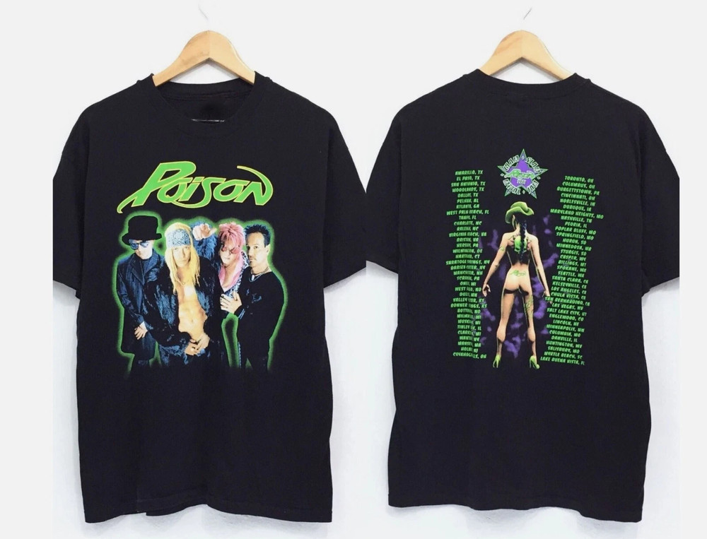 Poison band 90s 2 sided Retro Style Black T shirt Unisex tee Vtg