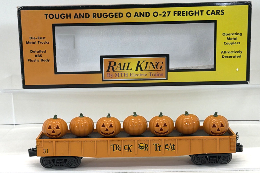 MTH RailKing 30-72209 Halloween Gondola Jack-O-Lanterns Flickering Lights Used O