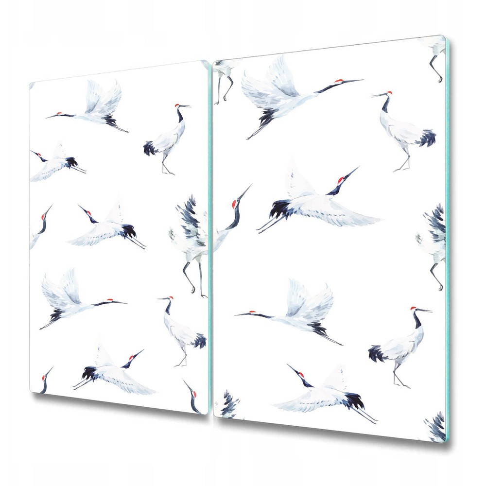 Glass Chopping Board Utensil Watercolour Cranes white fairytale 2x30x52