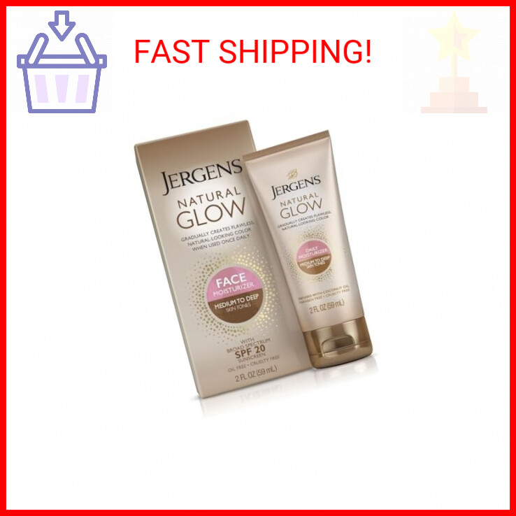 Jergens Natural Glow Self Tanner Face Moisturizer with SPF 20 Facial Sunscreen,