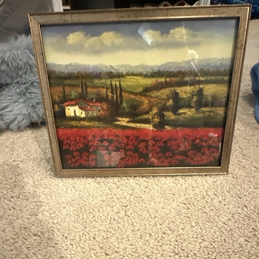 Framed Countryside Landscape Print Wall Art, Horizontal Multicolor, Paper/Wood