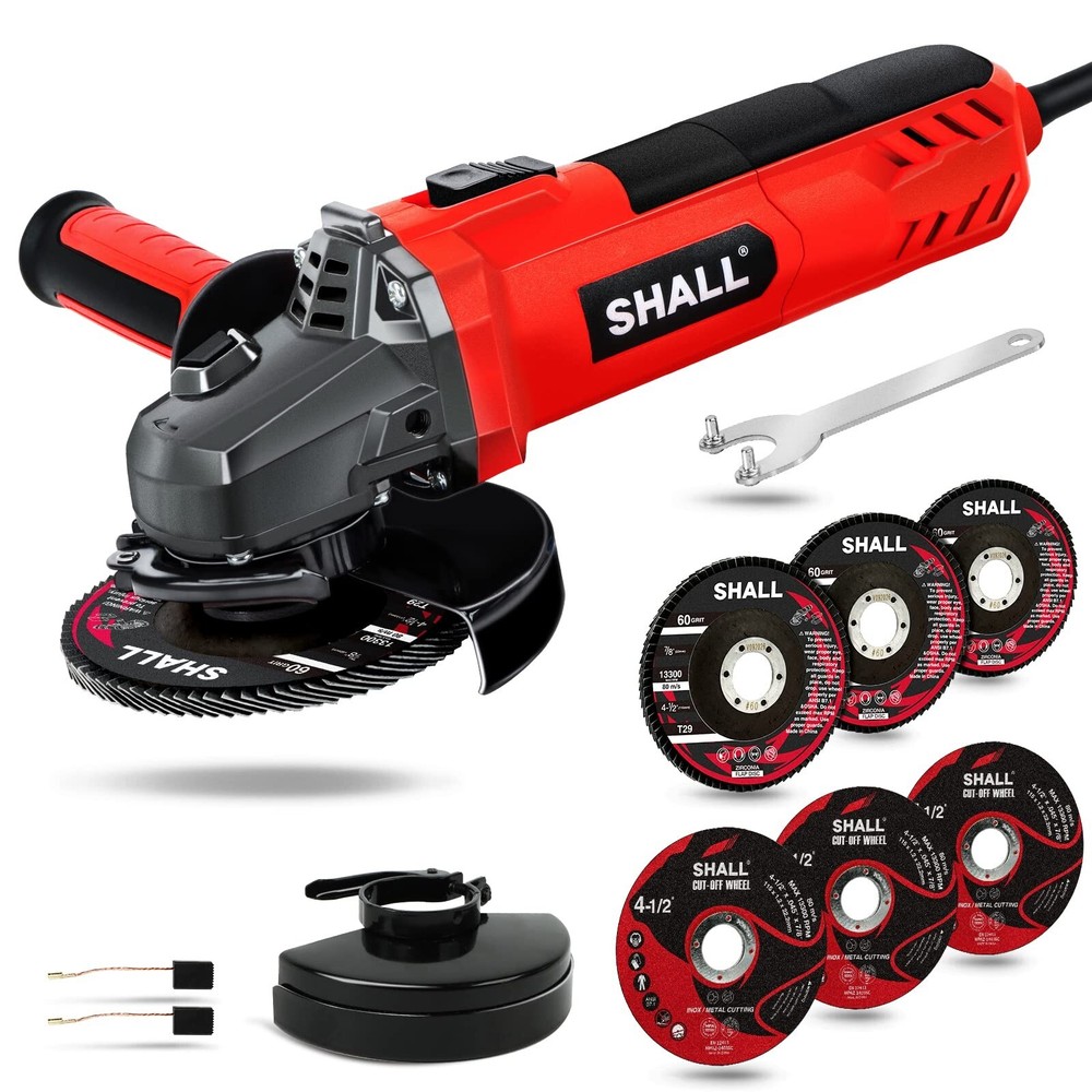 7.5Amp 4-1/2 Inch 12000 RPM Angle Grinder with 2 Guards, 3 Cutting Wheels, 3 ...