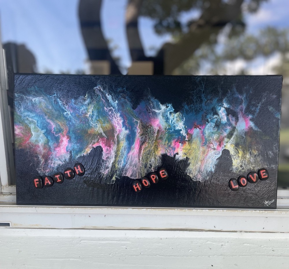 Original acrylic fluid art painting on 10x20 inch stretched canvas. Home Decor.