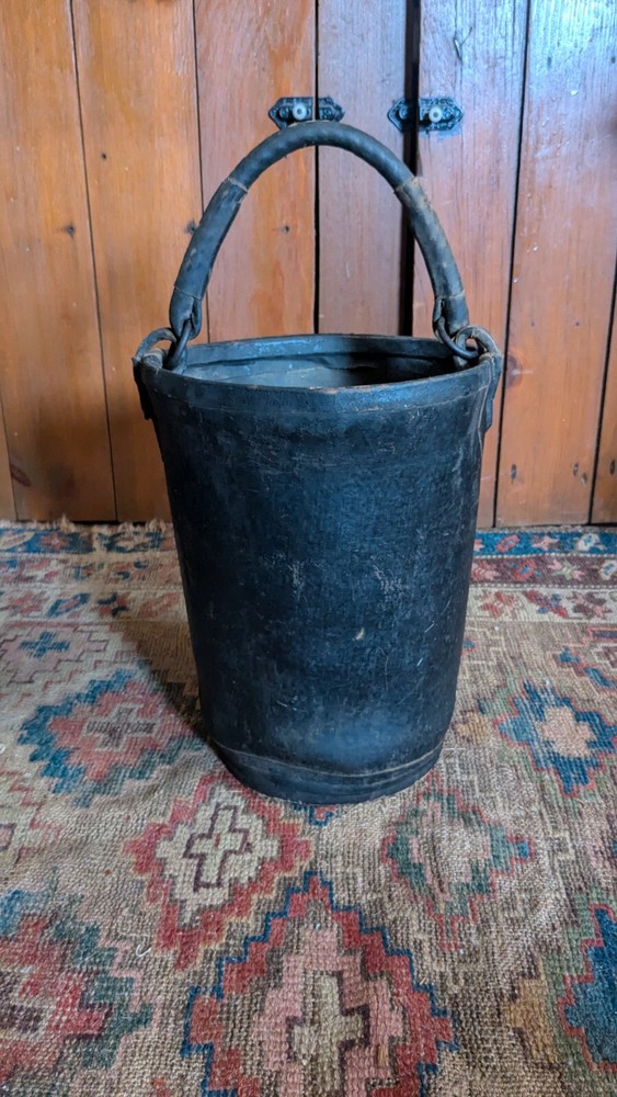 Rare Antique Early Primitive Country Black Leather Fire Bucket 12