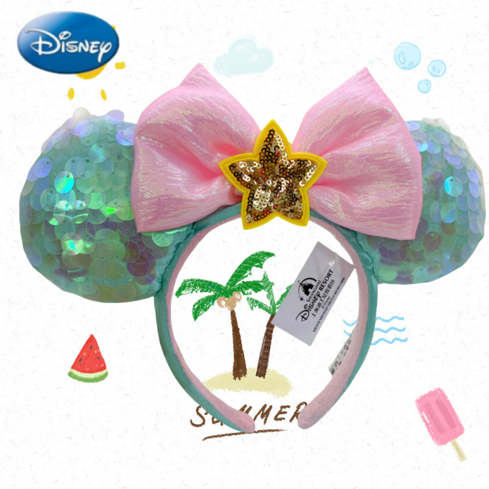 Disney Minnie Ears Mermaid Hairband with Yellow Star and Pink Bow Gift for Girls and Women