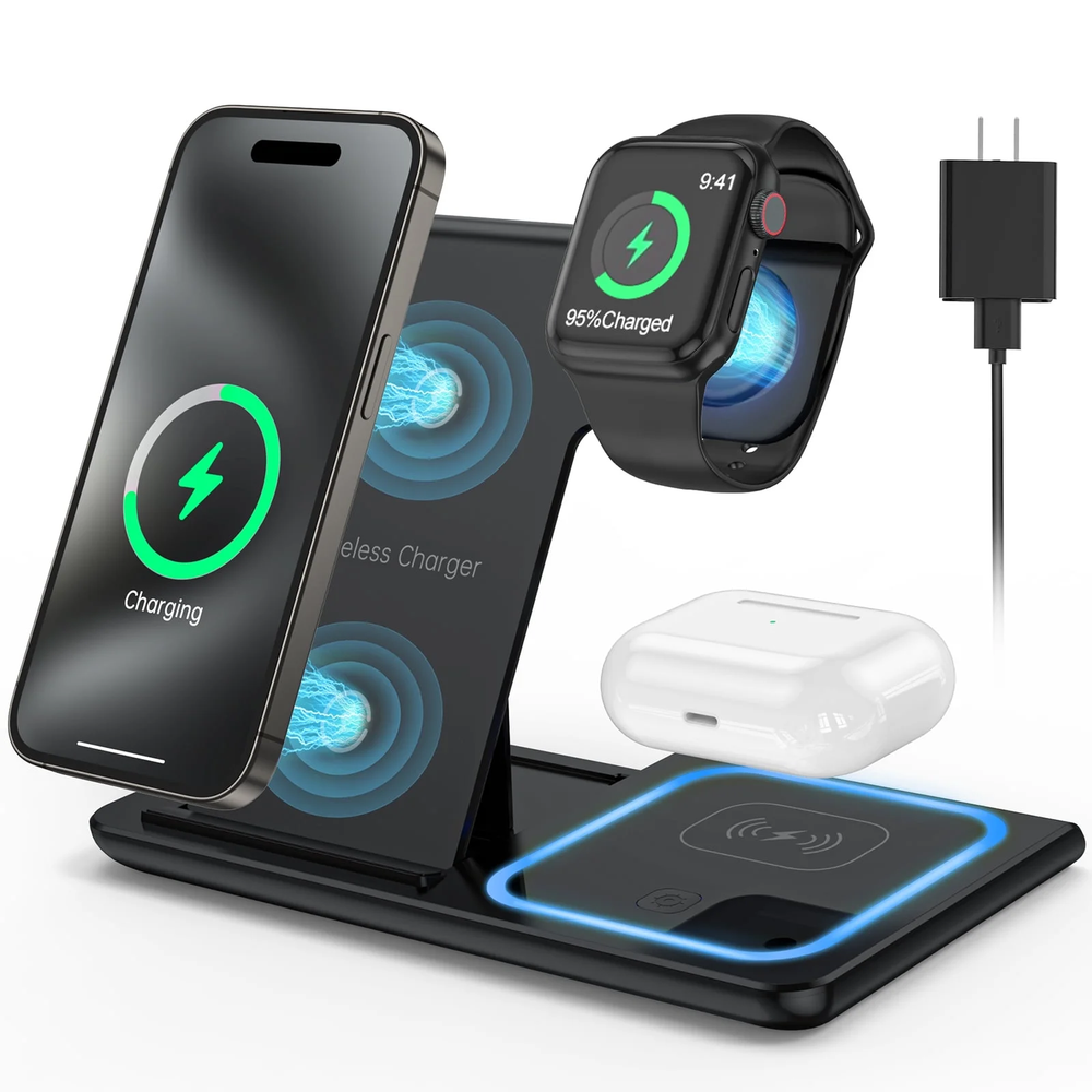 18W Fast Wireless Charger 3 in 1 Stand for iPhone
