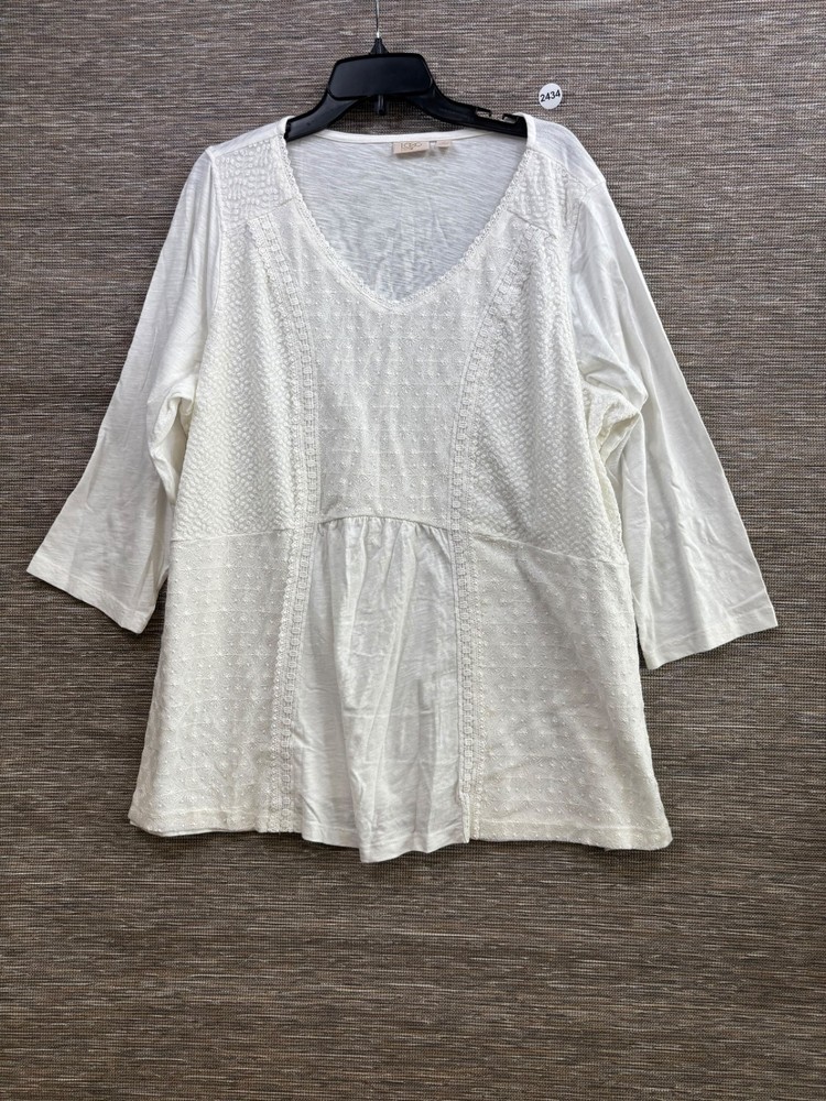 Logo Lavish by Lori Goldstein Eyelet Floral Lace Top Womens Size 2X White NEW