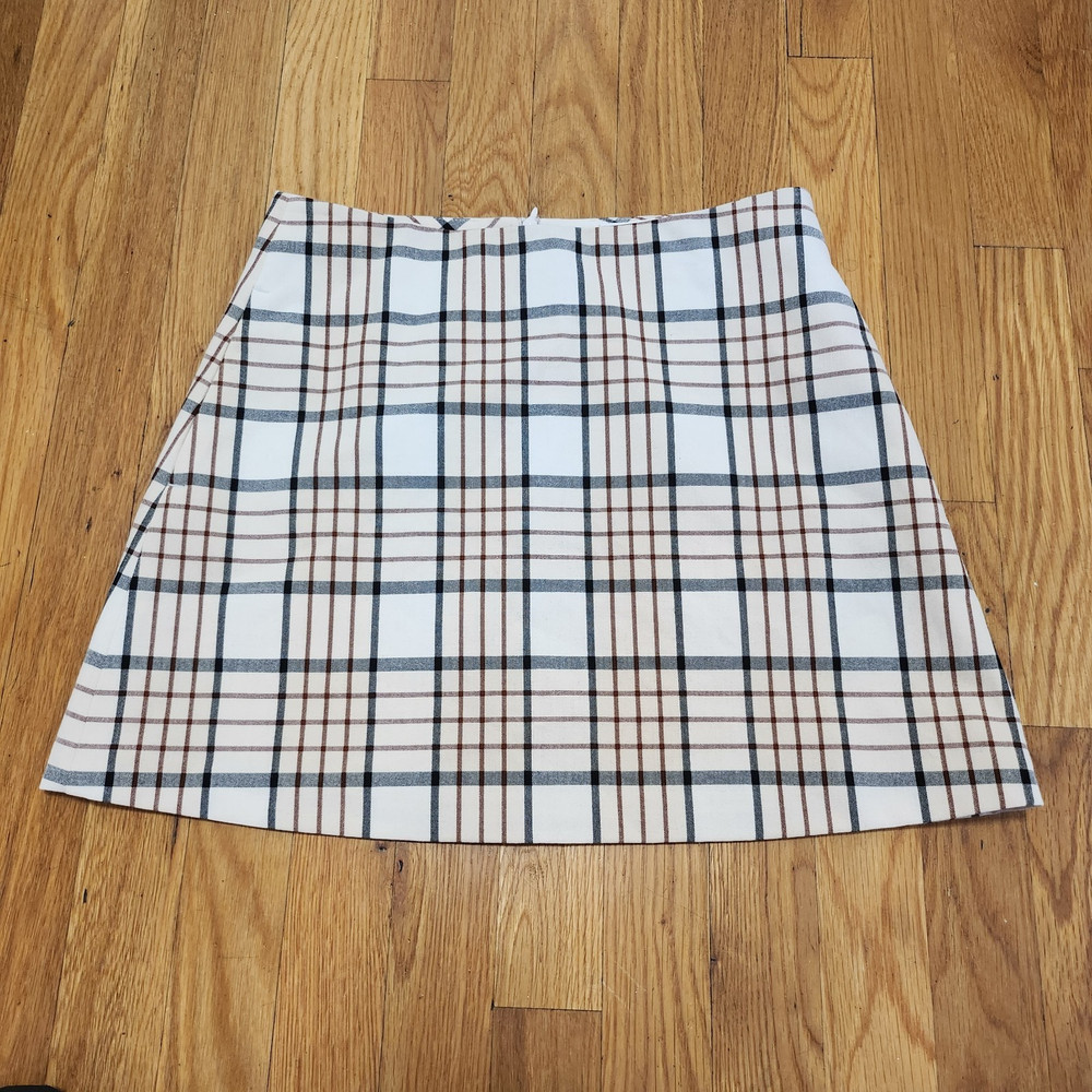 Wilfred Aritzia Classic Plaid Mini Skirt Cream Multicolor Size 4