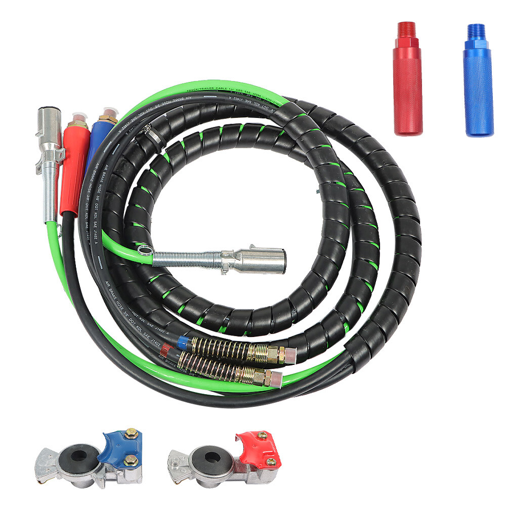 15FT 7-Way ABS Electrical & Air Line Kit for Semi Trucks-image