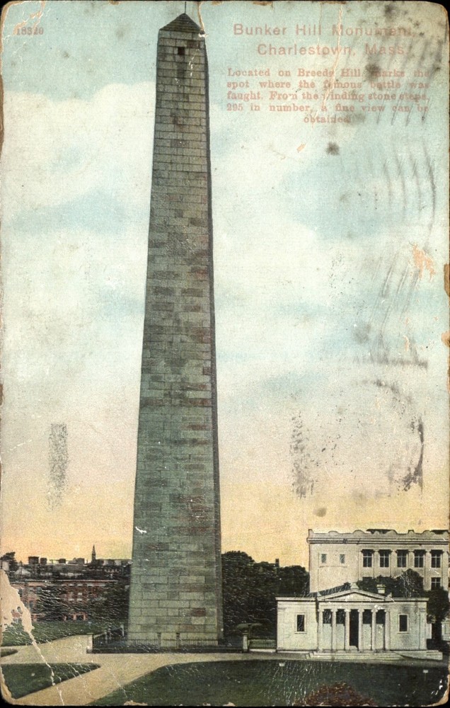 Bunker Hill Monument Charlestown Massachusetts MA ~ mailed 1915 vintage postcard