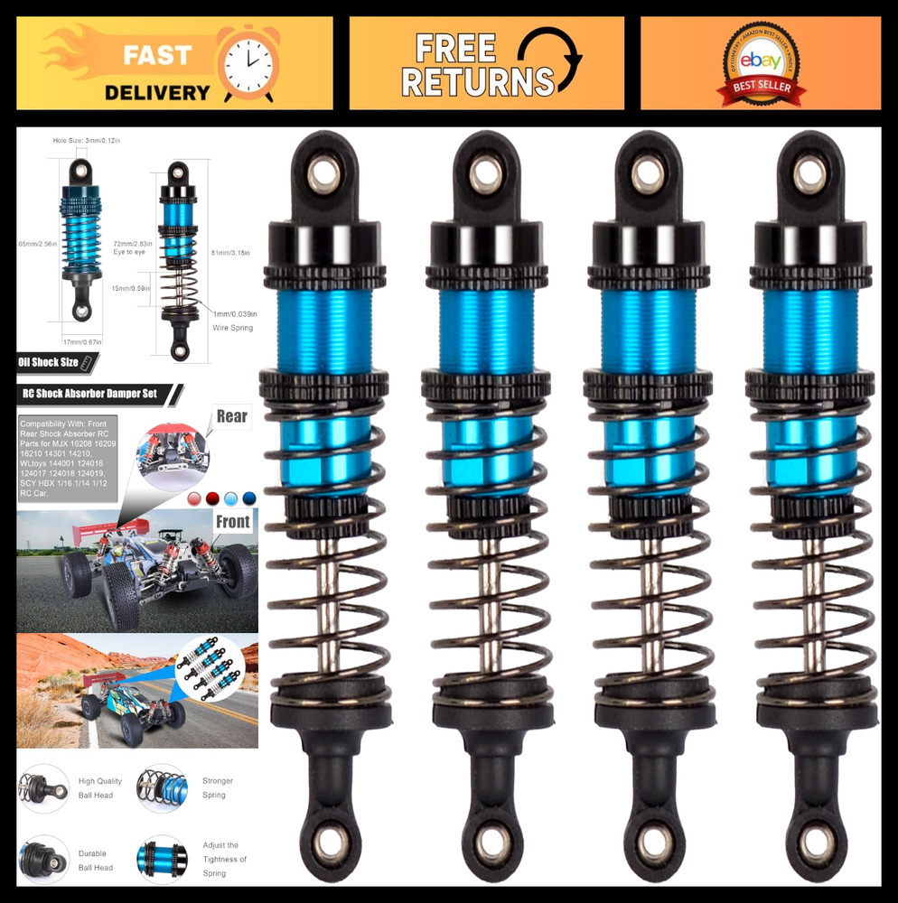 72mm Aluminum Oil Shock Set - 4Pcs Upgrade for 1/12 1/14 1/16 RC Cars - Front/Re