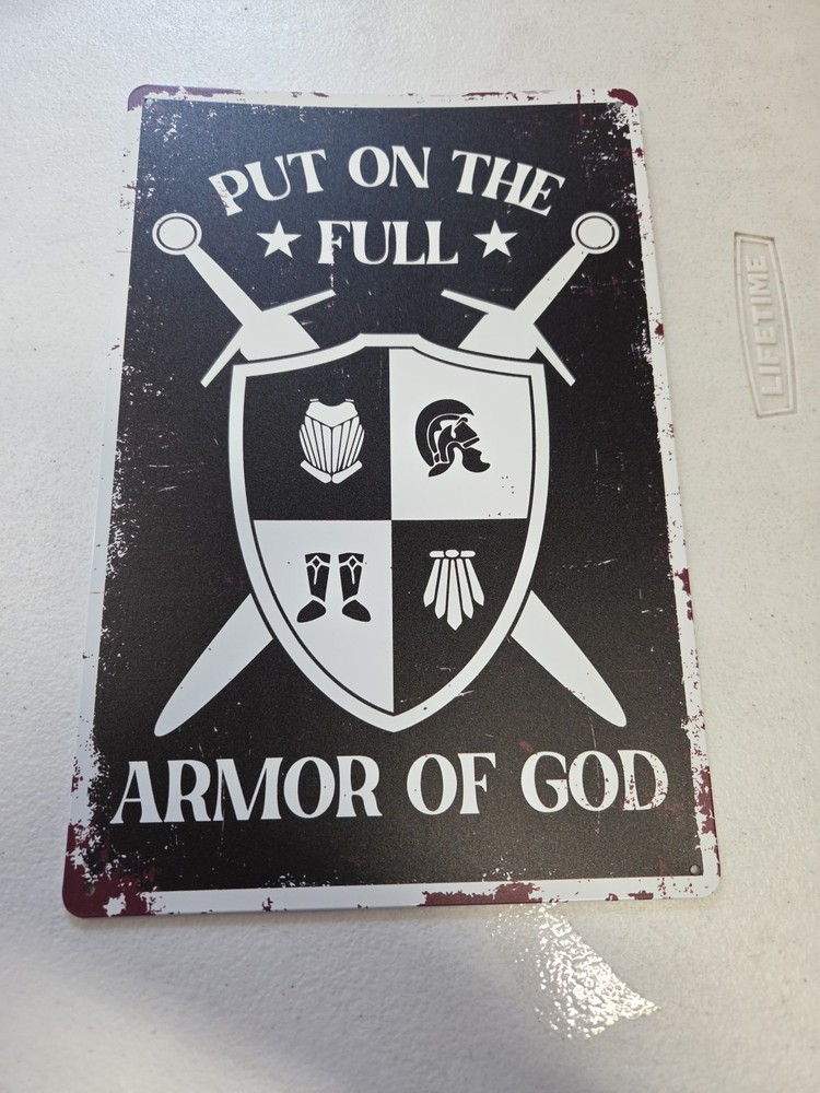 Armor Of God Metal Tin Sign Rustic Christian Wall Decor Medieval Knight Faith