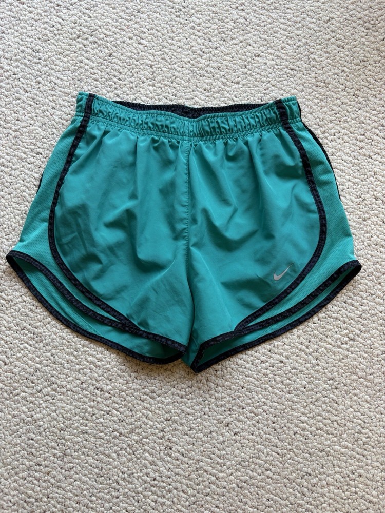 Nike Dri-FIT Women’s Teal Running Shorts Drawstring Elastic Waist Logo Sz Small