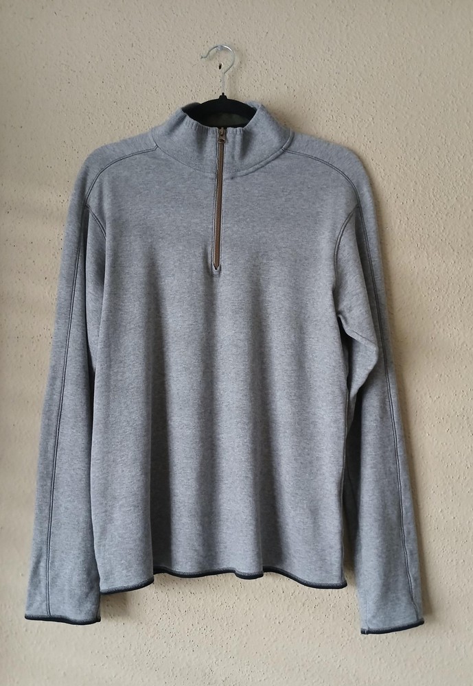 Robert Graham Sweater Mens Medium Gray Quarter Zip Mock Neck Cotton Pullover