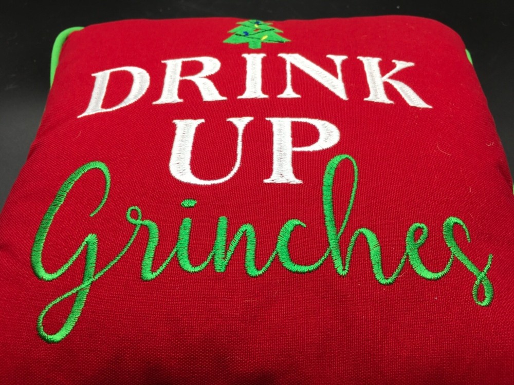 Festive Drink Up Grinches red and green accent pillow 10x10 inches-image