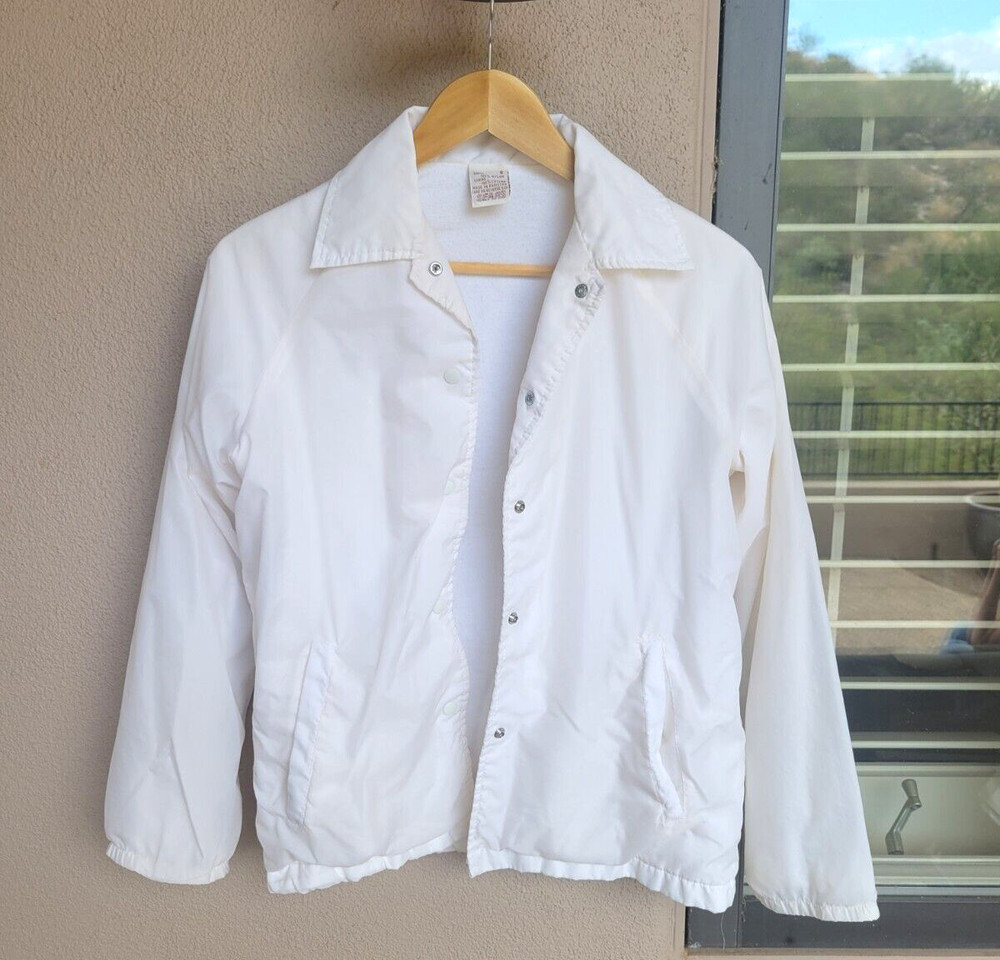Vintage Sears 60s/70s White Snap Lightweight Windbreaker Jacket Adult Medium