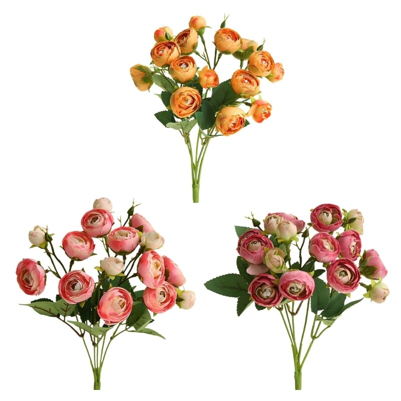 15 Heads Artificial Rose Camellia Flower for Home Wedding Christmas Decor Props