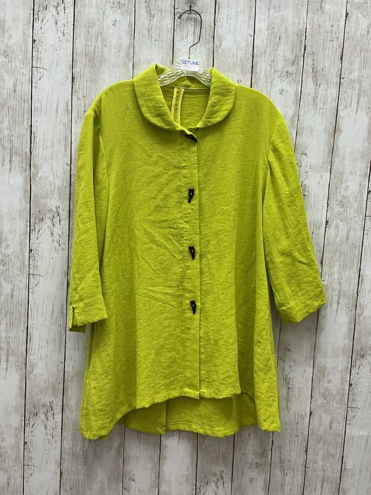 Fridaze Linen Redefined Lime Green 3/4 Sleeve Button Up Top Large