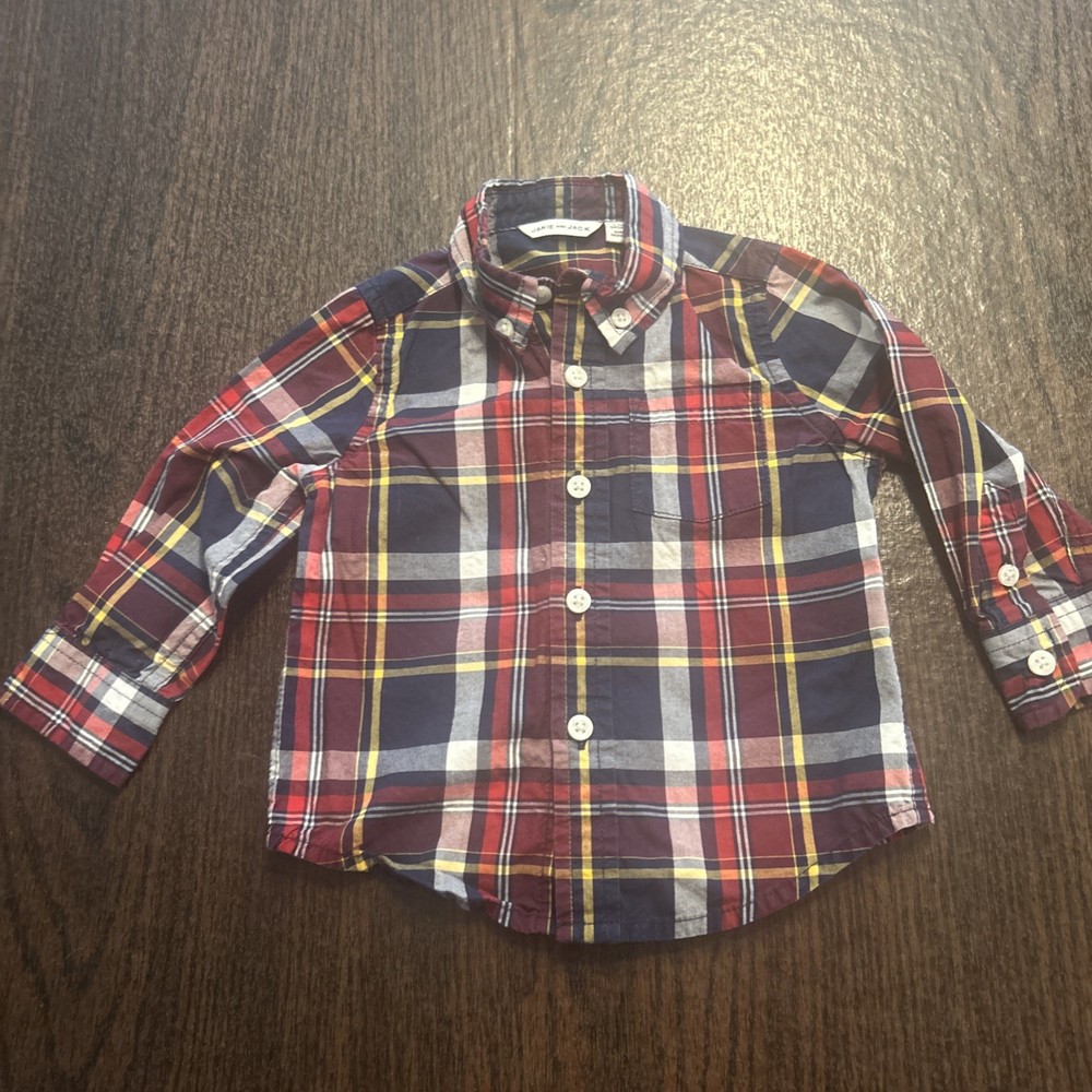Janie And Jack Long Sleeve Plaid Button Down Shirt. 6-12M
