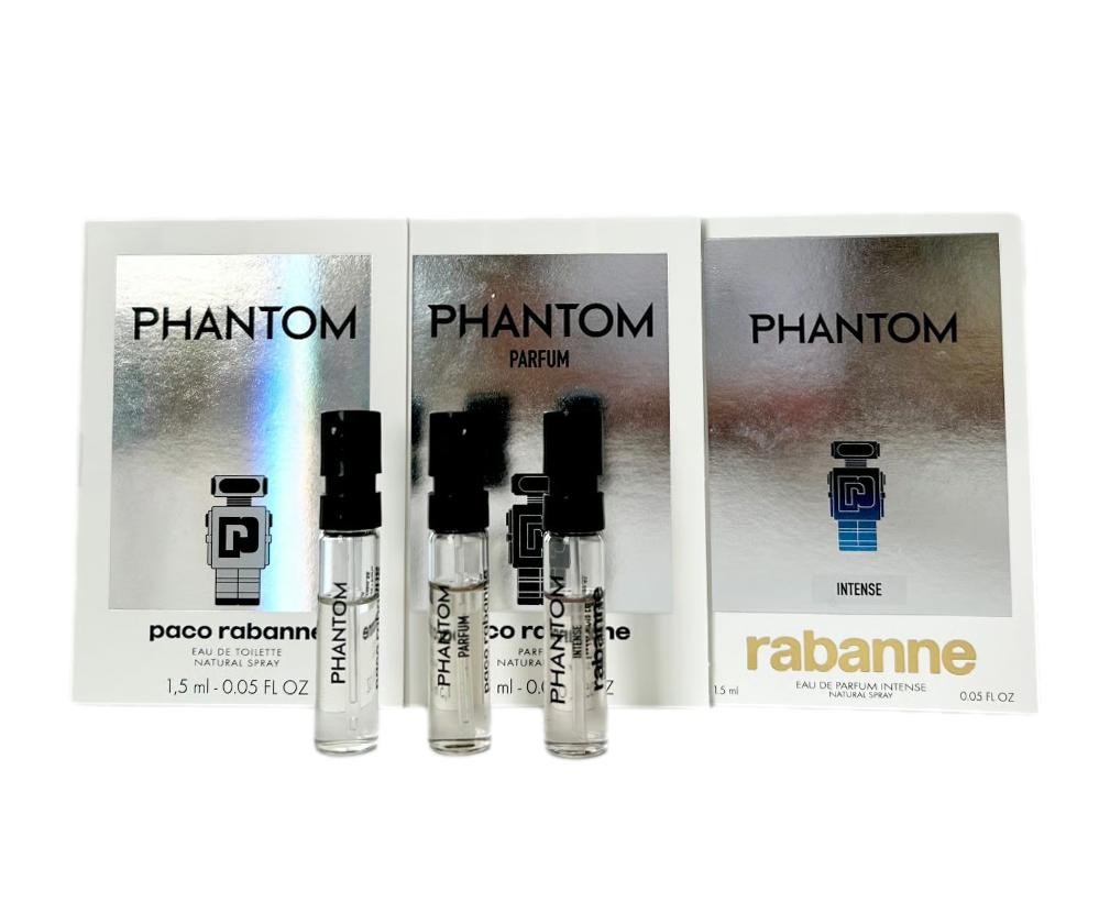 3 x Paco Rabanne Phantom Samples (EDT / Parfum / Intense) 0.05 Oz / 1.5 ML Spray