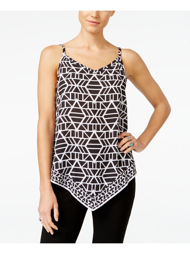 INC Womens Black Printed Spaghetti Strap V Neck Top Size: 2