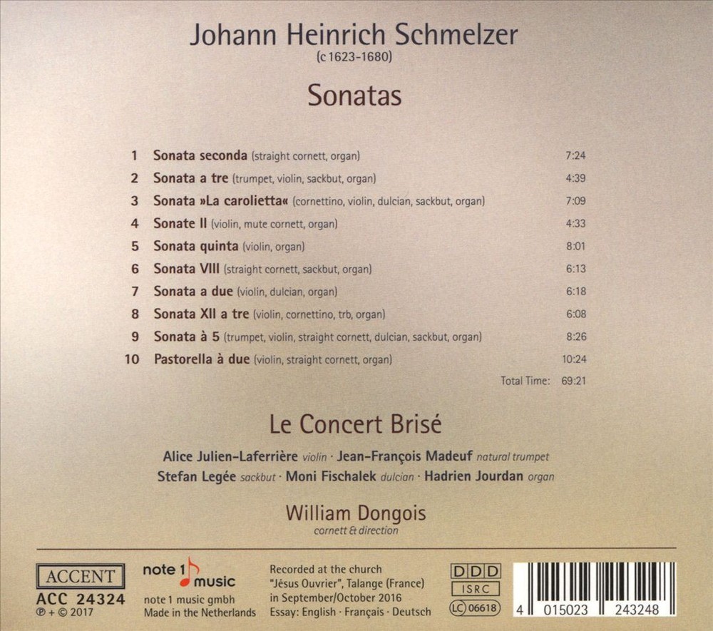 WILLIAM DONGOIS / LE CONCERT BRISÉ JOHANN HEINRICH SCHMELZER: SONATAS NEW CD