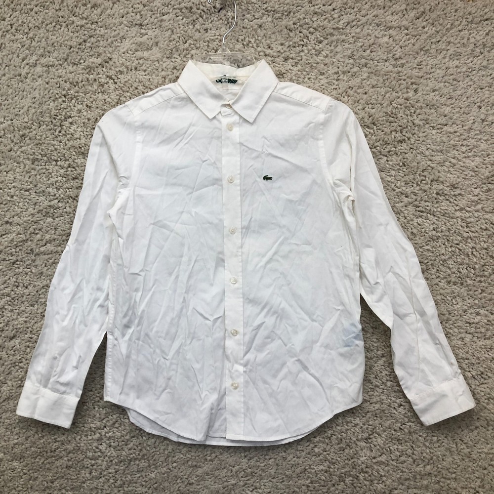 Lacoste Button Up Shirt 12 Youth White Long Sleeve Casual Logo Modern Fit Boys